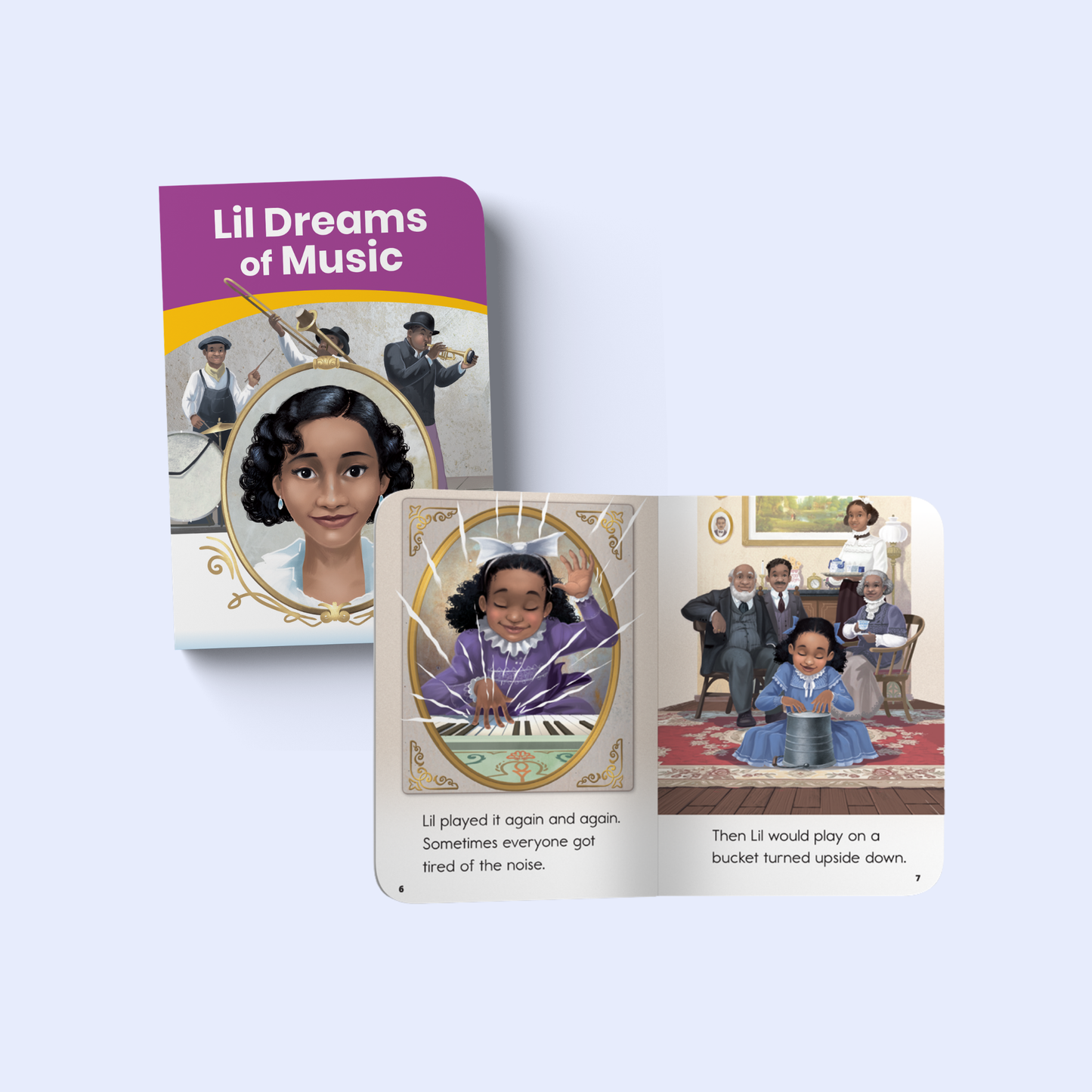 Cover of Lil Dreams of Music, a Heggerty 1st Grade Classroom Bundle book about a girl dreaming of being a jazz musician.