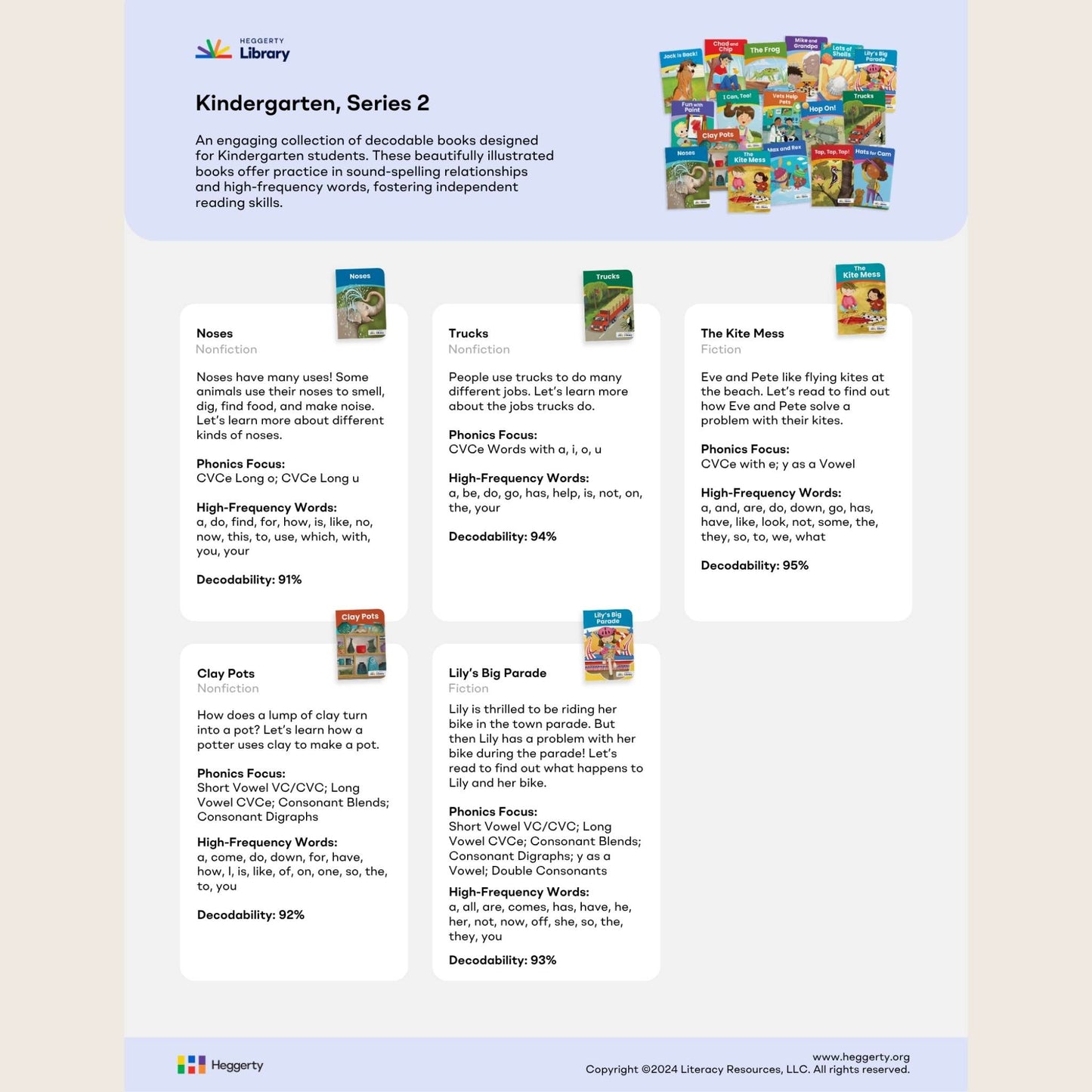 Heggerty Kindergarten Series 2 decodable books on a website page