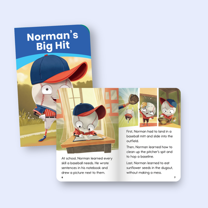 Cover of Norman's Big Hit, a Heggerty Library Second Grade decodable book about a character learning baseball skills.