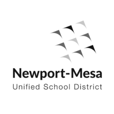 Newport-Mesa Unified School District logo with a grid of nine black and gray triangles above the district name.