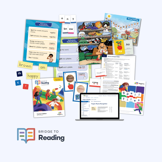 Bridge to Reading First Grade Foundational Skills Kit with Teacher's Edition, letter cards, decodable readers, and Spell Tiles