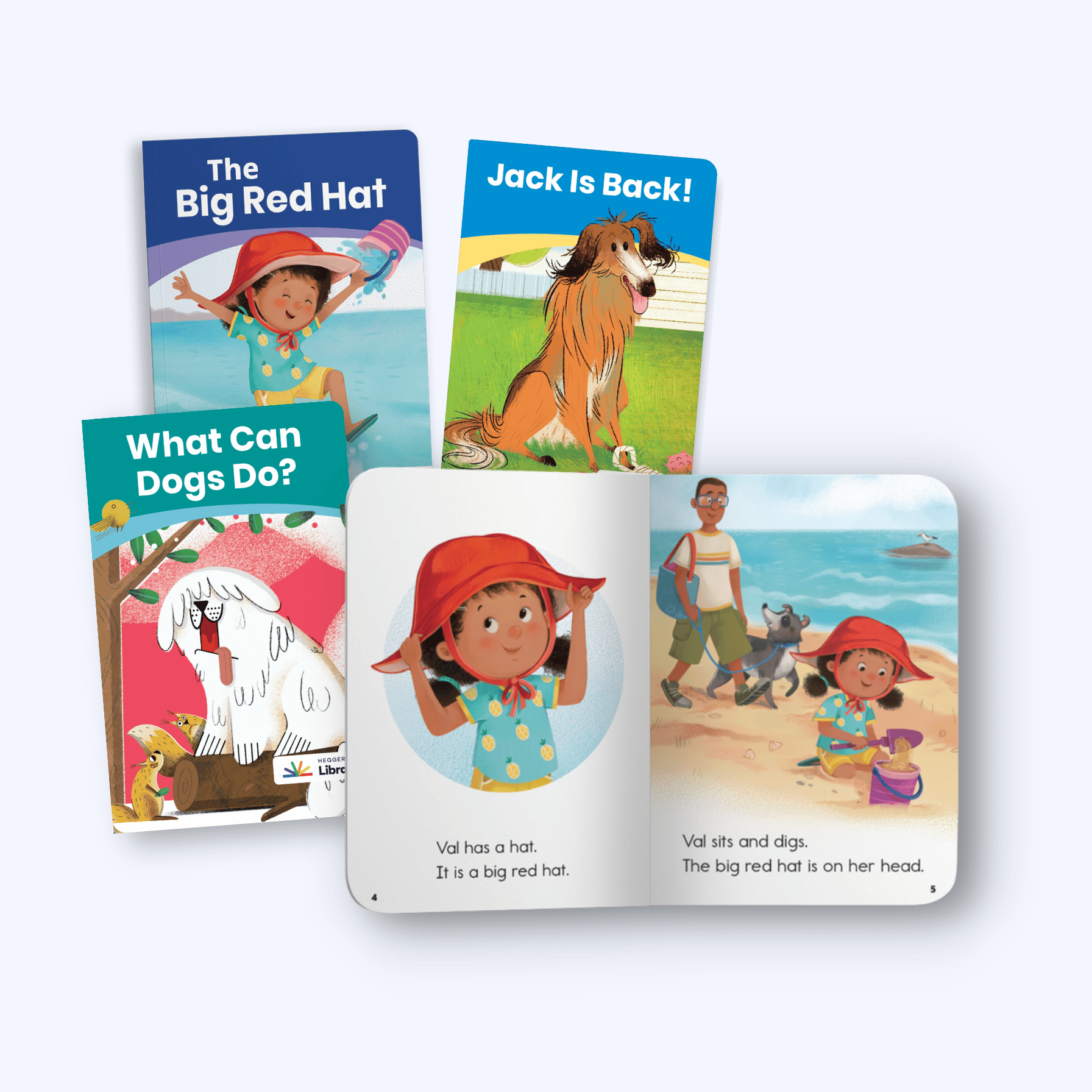 Heggerty Library decodable readers for kindergarten, including The Big Red Hat and Jack Is Back!