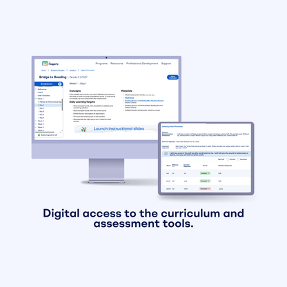 Bridge to Reading Grade 3 digital curriculum dashboard showing weekly concepts, materials, and assessment tool