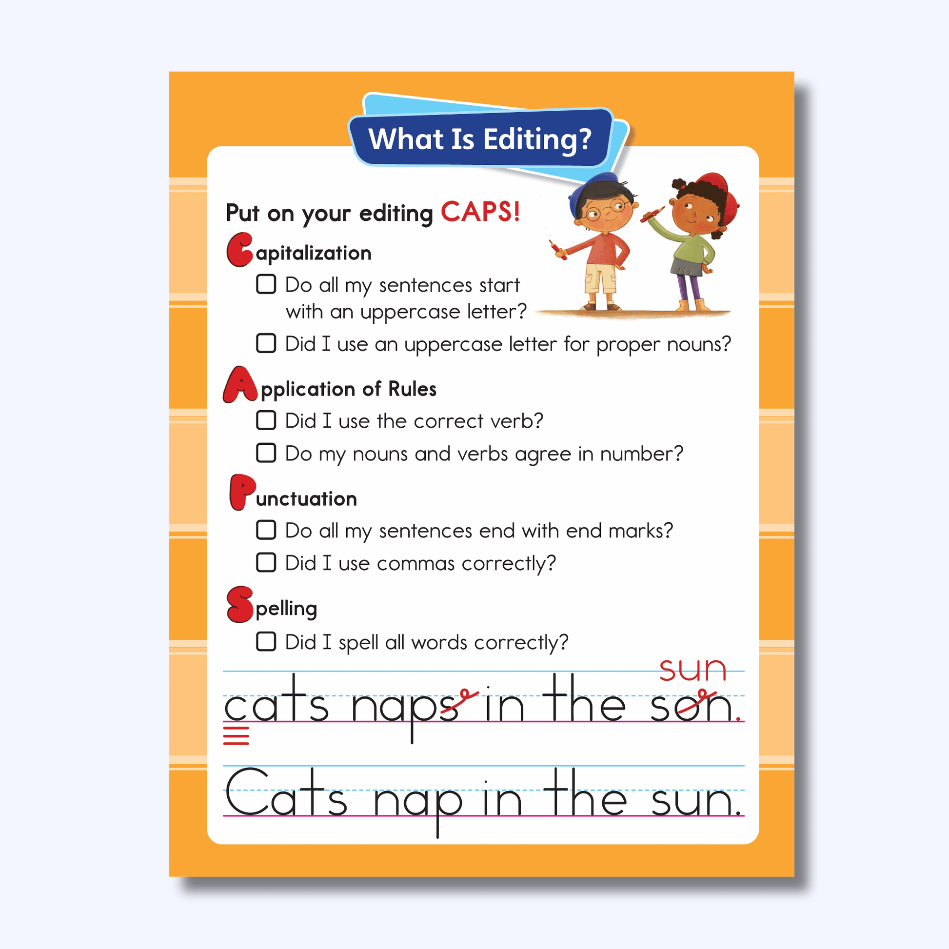 What Is Editing anchor chart with CAPS checklist for capitalization, punctuation, and spelling