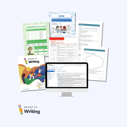 Bridge to Writing Fourth Grade Foundational Skills Kit with Teacher's Edition, anchor charts, lesson plans, and portfolio pages