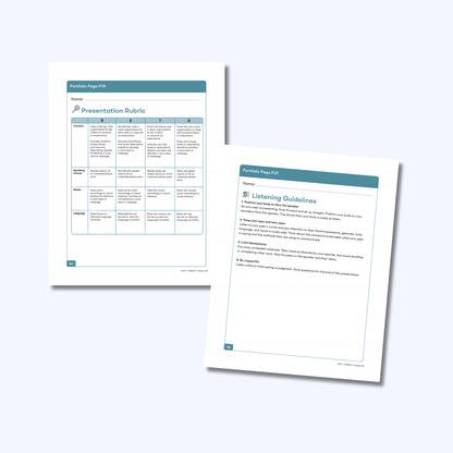 Presentation rubric and listening guidelines pages for peer presentations of personal narratives