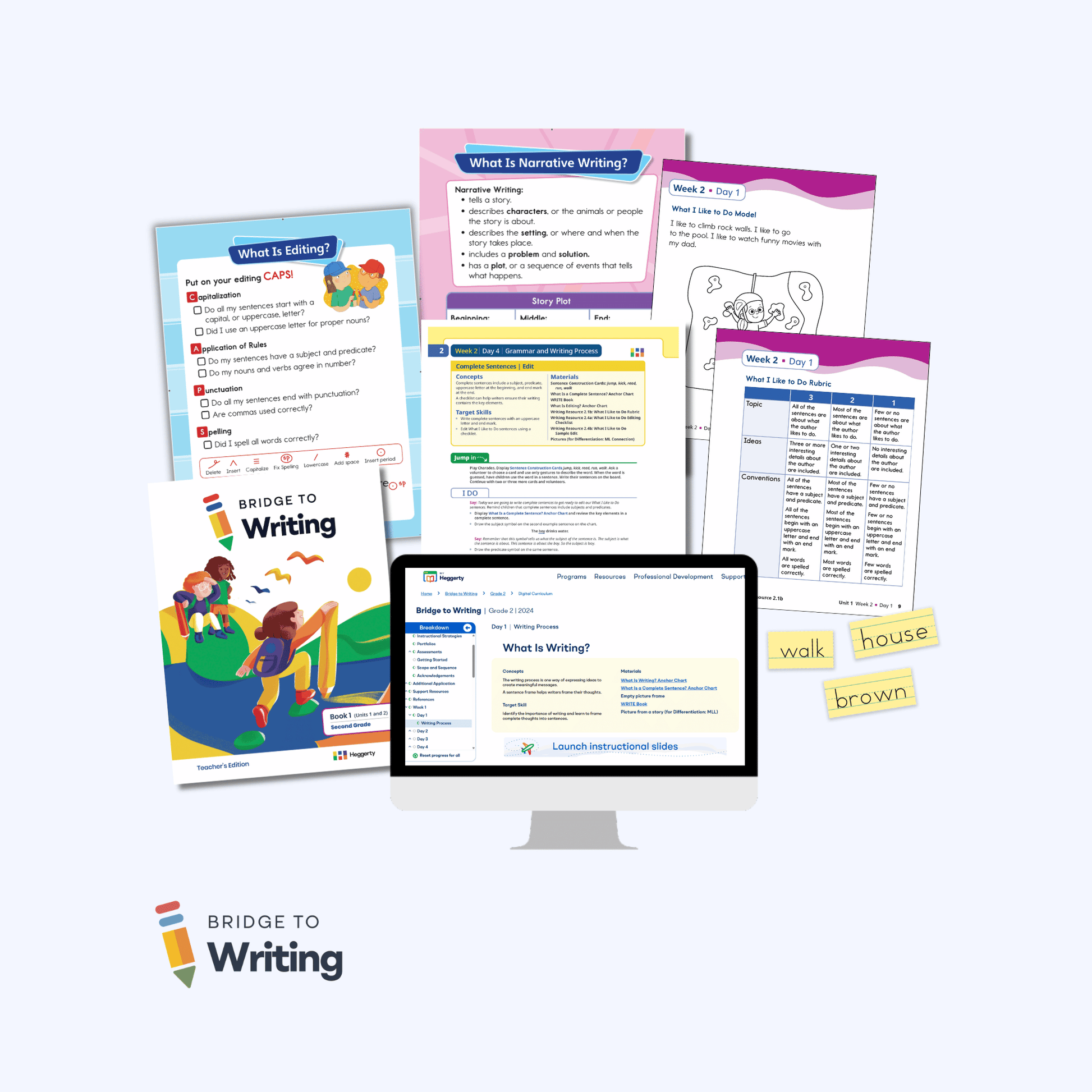 Bridge to Writing Second Grade Foundational Skills Kit with Teacher's Edition, anchor charts, WRITE Book, and word cards