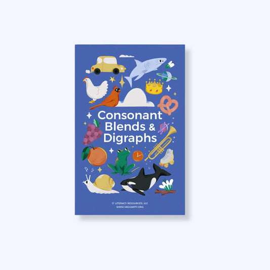 Heggerty Consonant Blends and Digraph cards box with blue cover, featuring colorful illustrations to support phonics and early literacy instruction.