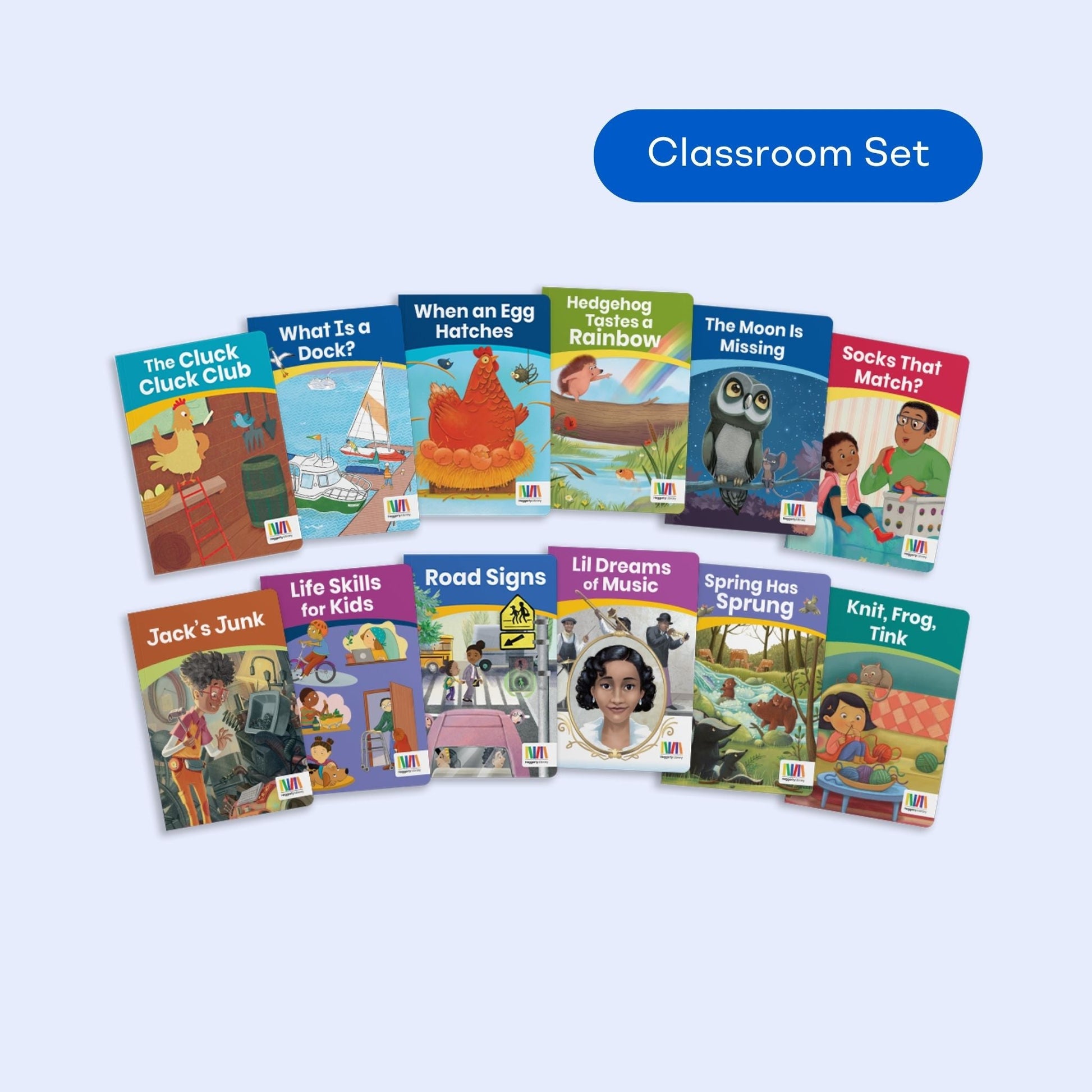 Classroom set of twelve Grade 1 Series 1 decodable books for phonics and guided reading, featuring themes like music and road signs.