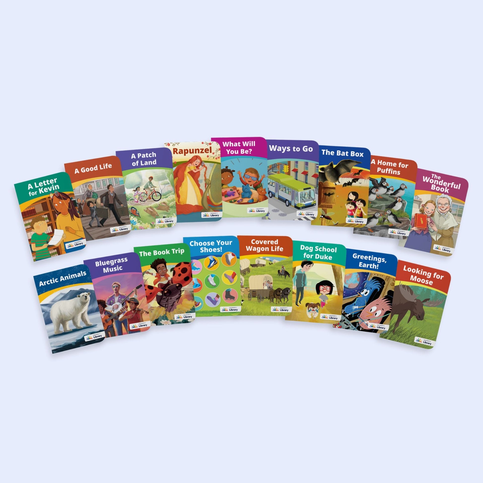 Heggerty Library Grade 2 Series 2 collection of 17 decodable books, including titles like Arctic Animals and Rapunzel, for practicing multisyllabic decoding, prefixes, and suffixes.