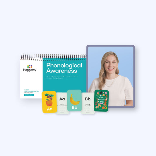 Complete Early Pre-K bundle featuring Heggerty Phonological Awareness curriculum, ABC letter cards, alphabet flashcards, and myHeggerty digital resources for preschool language play.