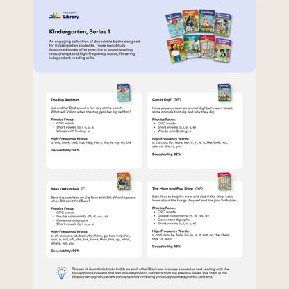 Heggerty Kindergarten book series with book covers and text on a light beige background