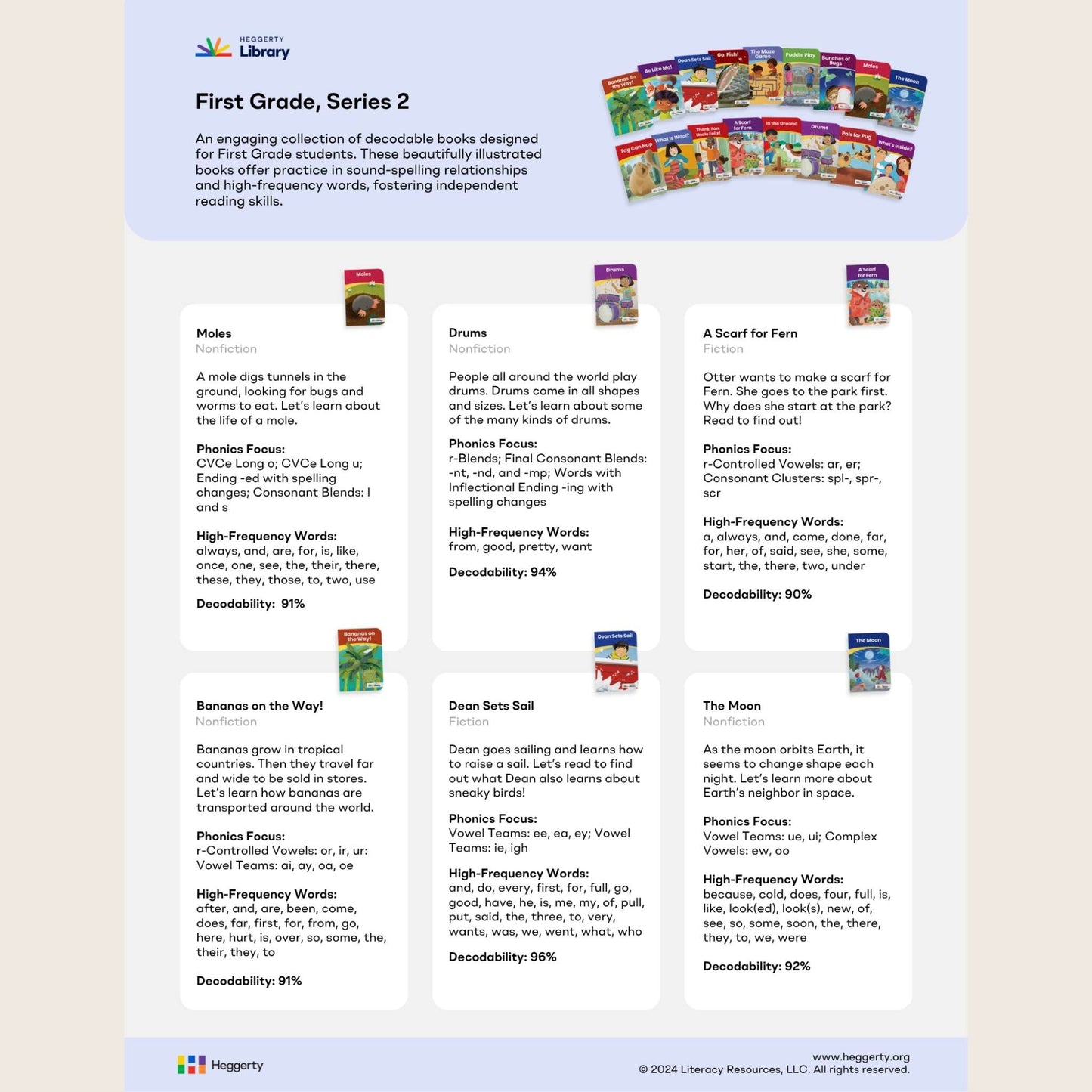 Heggerty educational book series for first grade with decodable books and phonics focus.