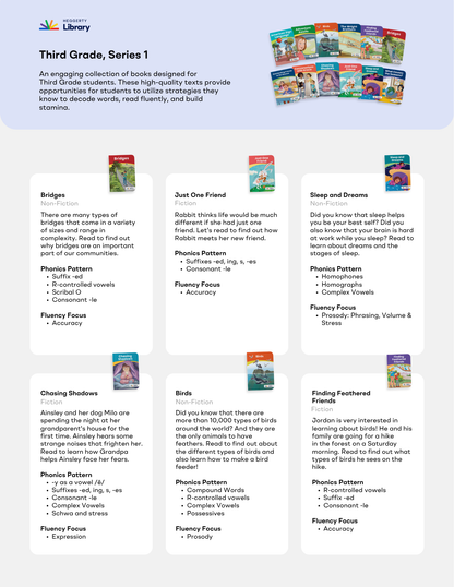 Heggerty Library Collection of third-grade books with book covers displayed on a white background