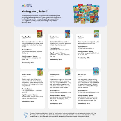 Heggerty collection of decodable books for kindergarten students on a website page.