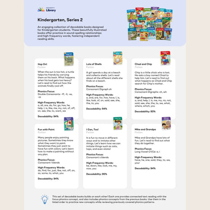 Heggerty collection of decodable books for kindergarten students with book covers displayed.