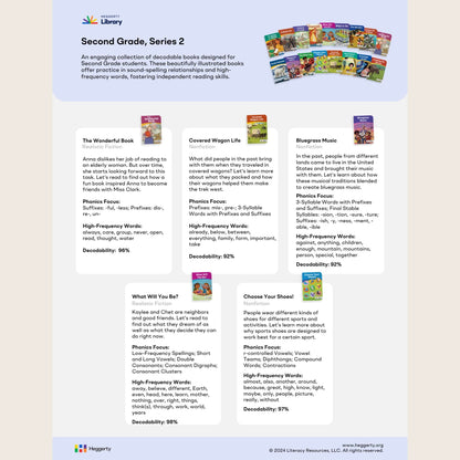 Heggerty Second Grade Series 2 decodable book collection with books displayed on a light blue background.