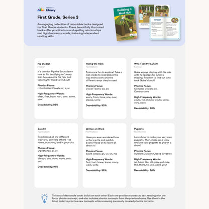 Heggerty educational book series for first grade with decodable books and phonics focus.