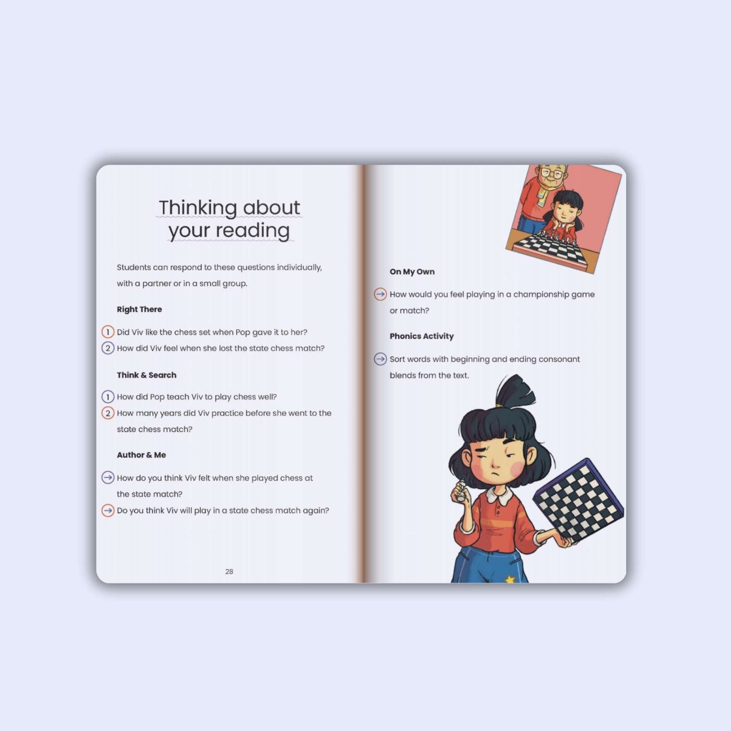 Open Heggerty decodable book with educational content on a white background