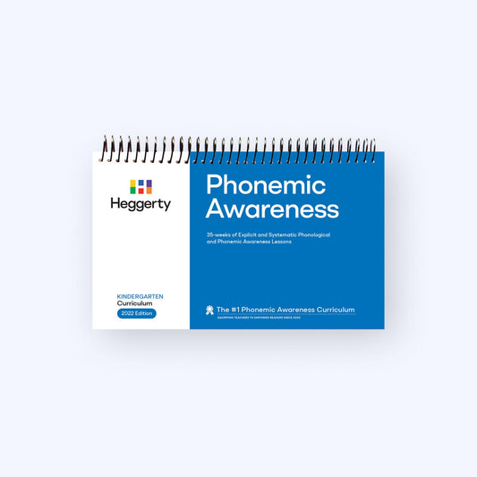 Heggerty Kindergarten Phonemic Awareness Curriculum manual featuring 35 weeks of systematic phonological and phonemic awareness lessons.