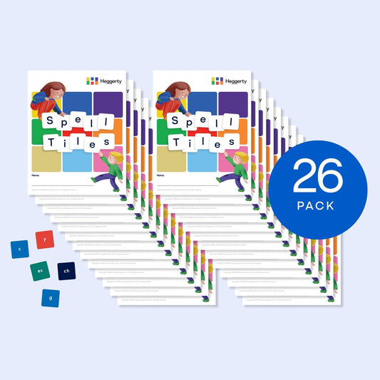 Classroom set of Heggerty Magnetic Spell Tiles 26 pack featuring colorful letter and digraph tiles for phonics instruction.