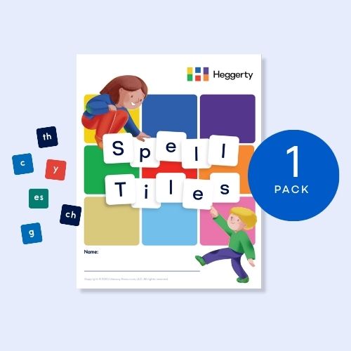Single pack of Heggerty Magnetic Spell Tiles featuring colorful phonics tiles and illustrated student guides.