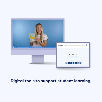 Computer monitor and tablet displaying myheggerty educational content with text 'Digital tools to support student learning'.