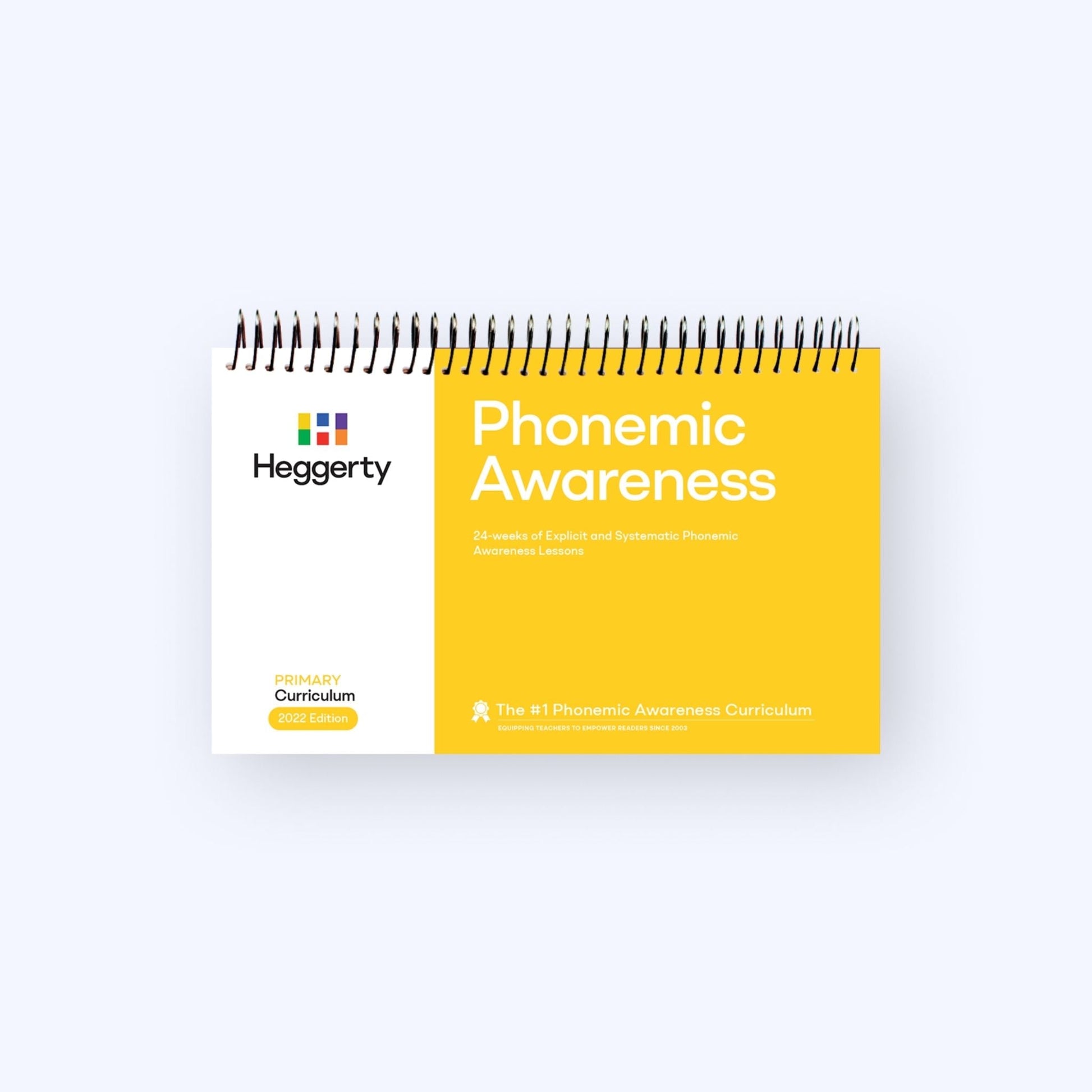 Heggerty Primary Phonemic Awareness Curriculum spiral-bound manual featuring 24 weeks of explicit and systematic phonemic awareness lessons.