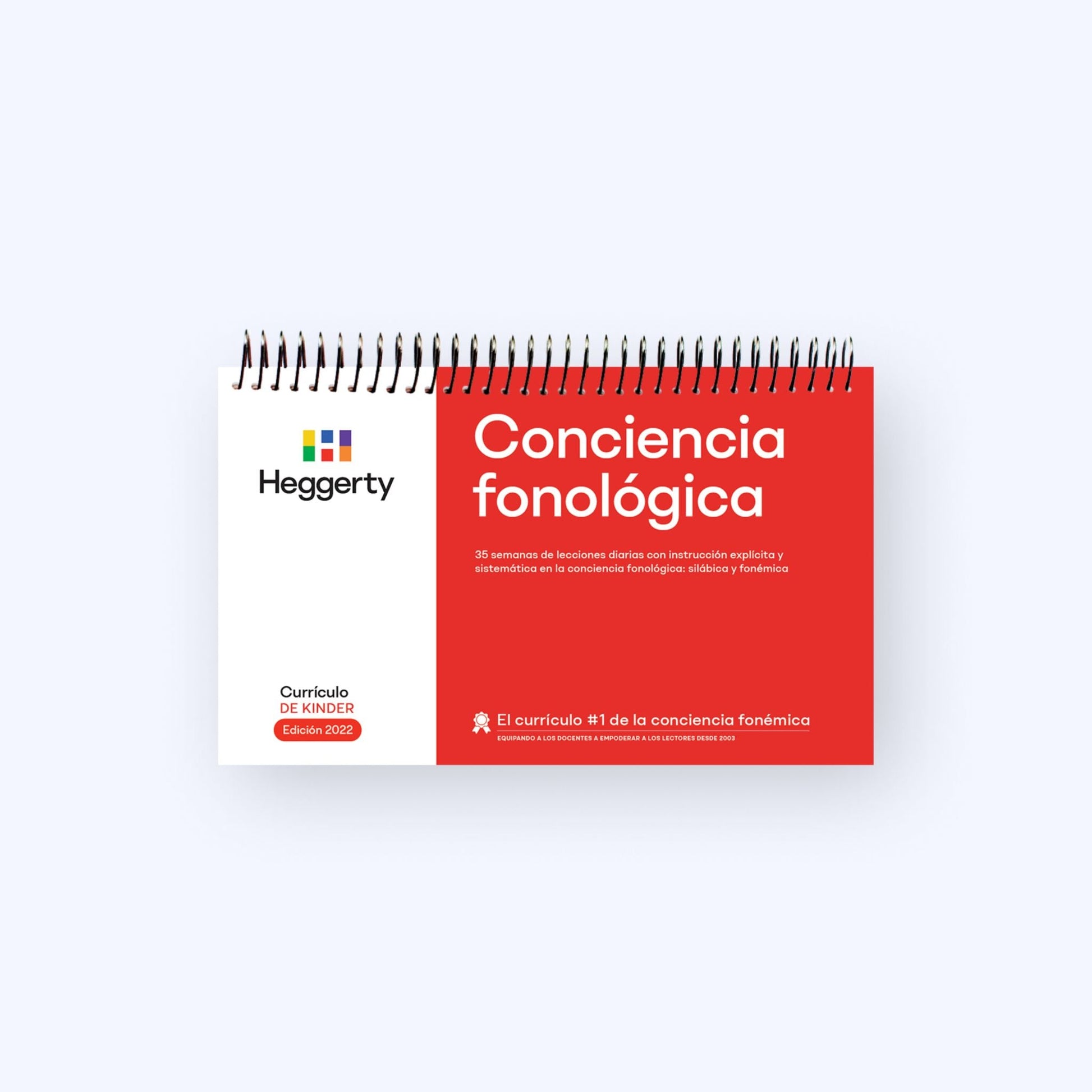 Heggerty Spanish Kindergarten Phonemic Awareness Curriculum (Conciencia fonológica) 2022 edition manual with 35 weeks of explicit syllabic and phonemic awareness instruction.