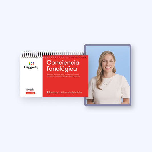 Heggerty Spanish Kindergarten Phonemic Awareness Starter bundle featuring the red Conciencia fonológica manual and myHeggerty digital access for bilingual classrooms.
