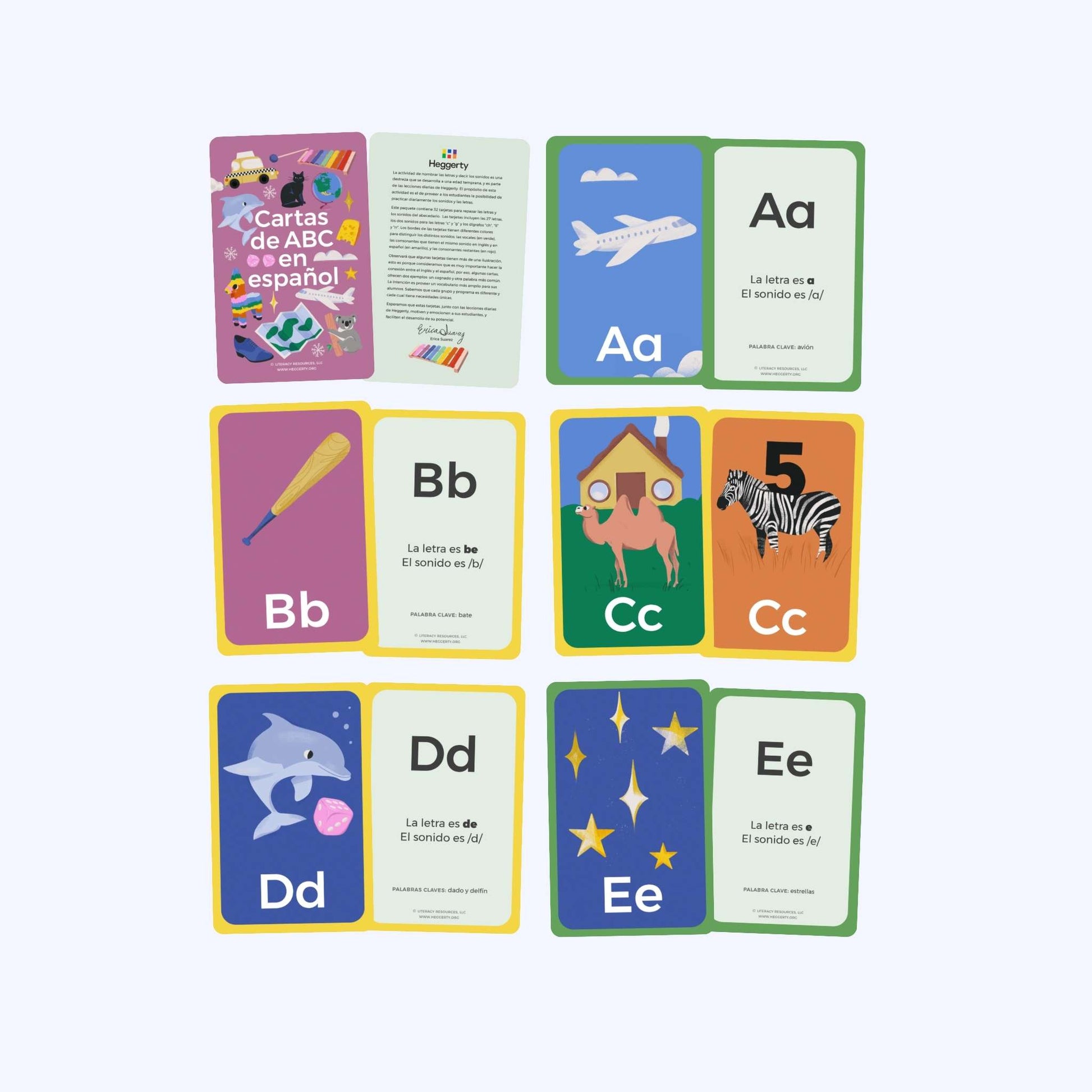 Set of educational alphabet cards for children on a white background