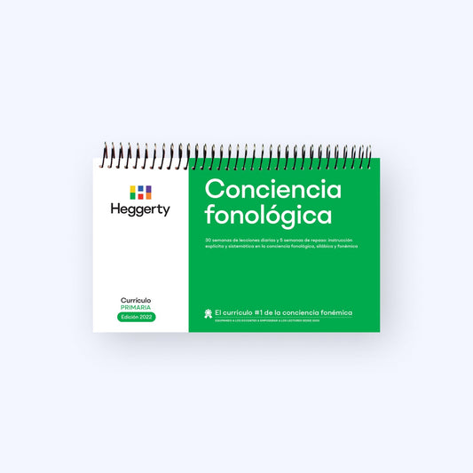 Heggerty Spanish Primary Phonemic Awareness Curriculum (Conciencia fonológica) 2022 edition manual featuring 30 weeks of lessons for bilingual classrooms.