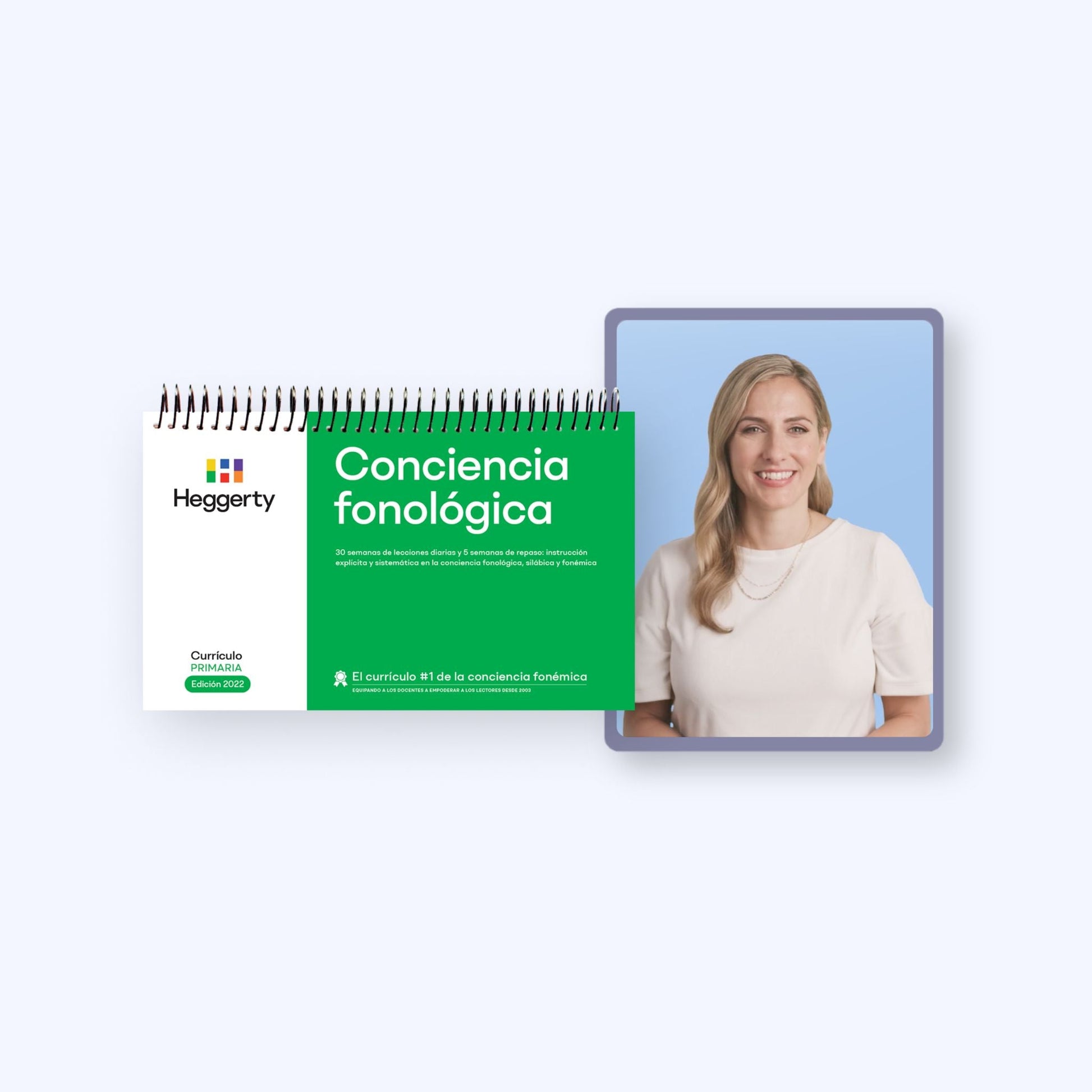 Heggerty Spanish Primary Phonemic Awareness Starter bundle (Conciencia fonológica) featuring the green curriculum manual and myHeggerty digital access.